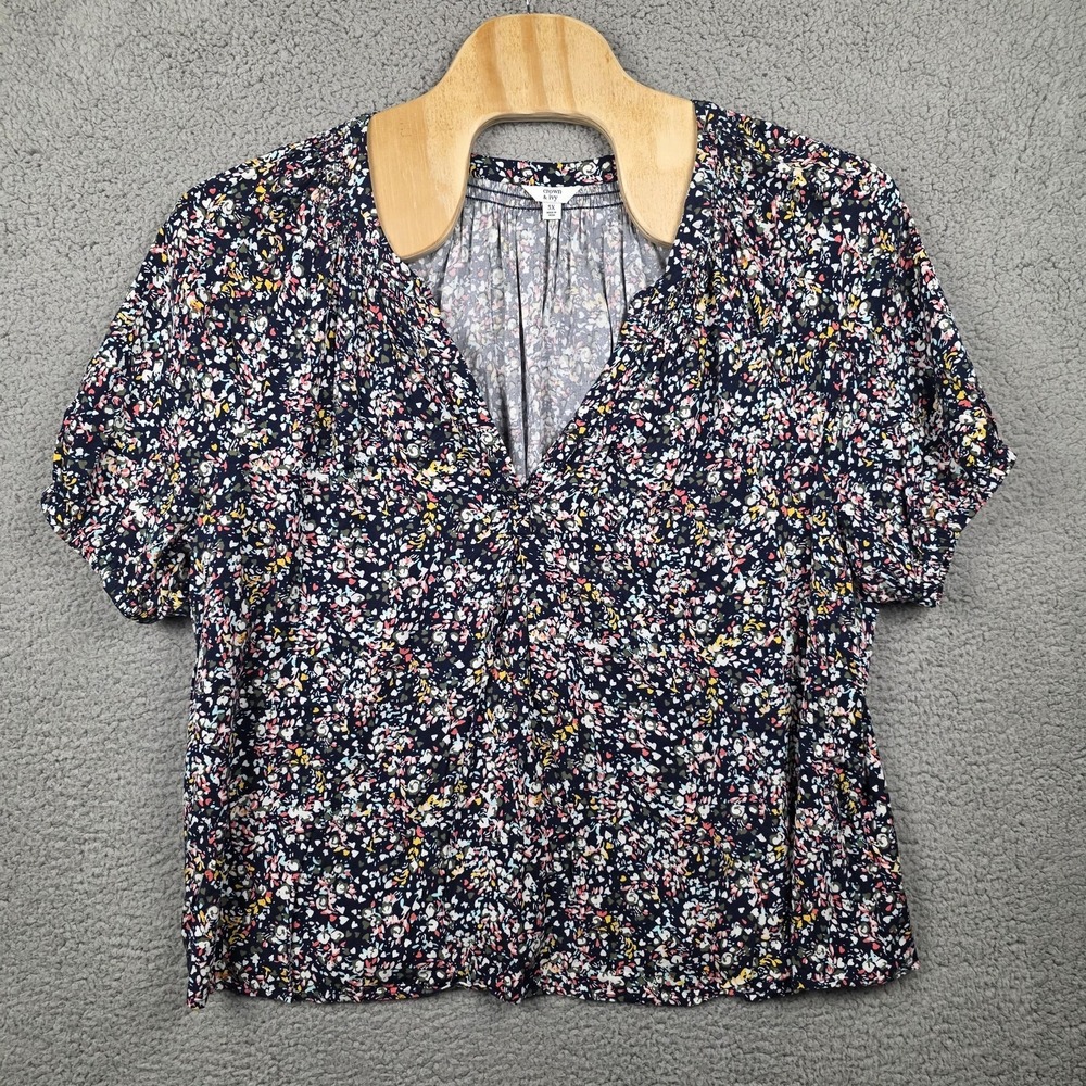 Crown & Ivy Blouse Womens 3X Blue Floral V Neck Short Sleeve Boho Rayon Top